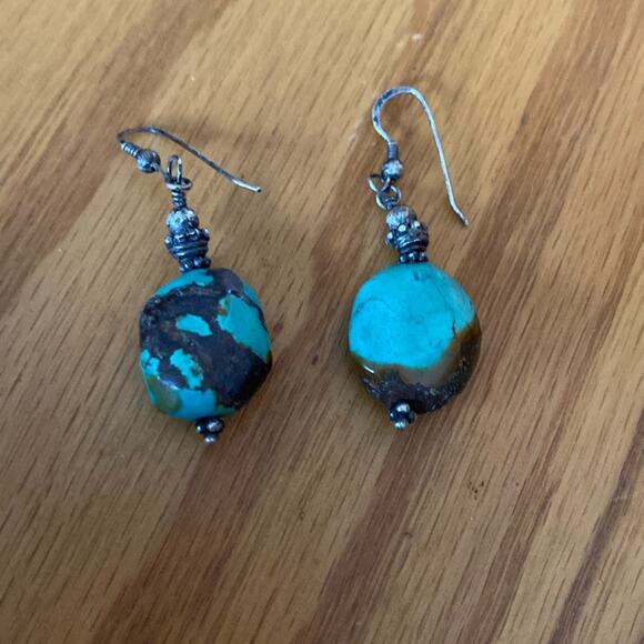 Vintage drop dangle turquoise silver earrings - Picture 1 of 4